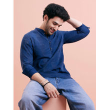 KISAH Men Blue Textured Denim Short Kurta