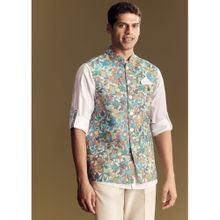 KALKI FASHION Multi-Color Floral Kantha Detailing Linen Jacket and Shirt