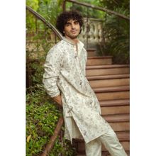 SHASAK Men Green Cotton Thread Work Regular Fit Kurta