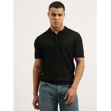 United Colors of Benetton Men Solid Black Collar Neck Polo T-Shirt
