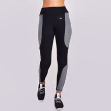 Muscle Torque Women Gym/Yoga Tight - Black With Grey Melange Panels At Side & Bottom