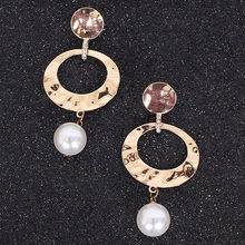 Ayesha Metallic Gold Textured Circular Stud And Hollow Plate With Pearl Dangle Western Earrings