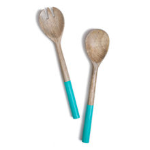 Chumbak Colour Block Wooden Serving Spoon Set - Teal