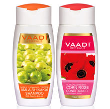 Vaadi Herbals Amla Shikakai Shampoo - Hairfall & Damage Control With Corn Rose Conditioner
