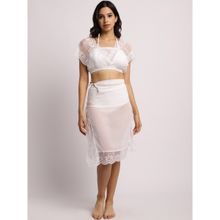 Erotissch Women White Semi Sheer Beachwear Top and Skirt (Set of 2)