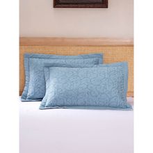 Maspar Vintage Exotic Heritage Leafy Swirl 145Gsm Cotton Quilted Blue Standard Pillow Sham Set Of 2