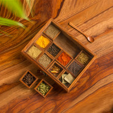 ExclusiveLane 'Twelve Blends' Spice Box With 12 Containers & Spoon In Sheesham Wood