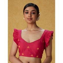 Likha Pink Solid Plain Ruffled Sleeves Blouse with Embroidery LIKBL09