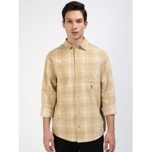 Tommy Hilfiger Men Checks Cotton Beige Shirt