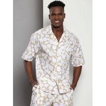 Tommy Hilfiger Men Printed Cotton Beige Shirt