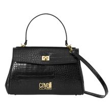 Cavalli Class Women Solid Synthetic Satchel Bag With Detachable Strap - Black