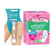 Whisper + Gillette Venus Sensitive Combo - Ultra Soft Sanitary Pads + Bikini Hair Removal Razor
