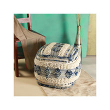 Manor House Macrame Square Blue Ottoman Pouf