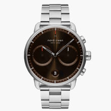 Nordgreen Pioneer Brown Sunray Dial With Silver 3-Link Watch Strap For Men