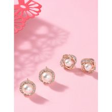 Zaveri Pearls Set of 2 Gold Tone Classy Cubic Zirconia Brass Stud Earrings-ZPFK11154