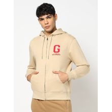 GAP Men Beige Cotton Blend Graphic Hoodie