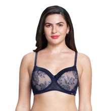 Amante Padded Non-wired Full Coverage Lace Bra - Blue