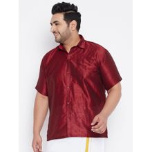Vastramay Plus Men Maroon Silk Blend Ethnic Shirt