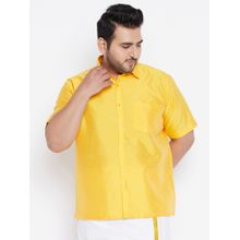Vastramay Plus Men Yellow Silk Blend Ethnic Shirt