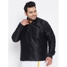Vastramay Plus Men Black Silk Blend Ethnic Shirt