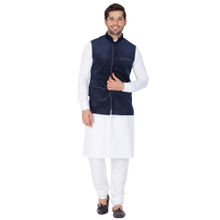 VASTRAMAY White Cotton Kurta With Ethnic Jacket And Churidar (Set of 3)