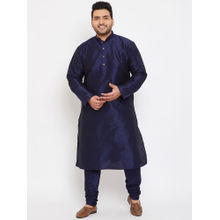 Vastramay Plus Men Navy Blue Silk Blend Kurta Pyjama (Set of 2)