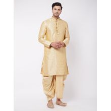 Vastramay Mens Beige & Gold Silk Blend Kurta with Dhoti (Set of 2)