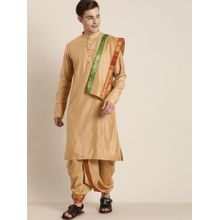 Vastramay Mens Rose Gold Cotton Blend Kurta Dhoti with Dupatta (Set of 3)