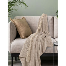 Sashaa World Zig-Zag Patterned Beige and Ivory Woven Throw