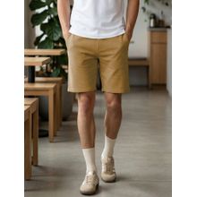 Nobero Men Zip Pocket Regular Fit Solid Khaki Shorts