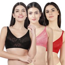 Shyaway Susie Womens Non Padded Wirefree Lace Bra- Multi Color (Pack of 3)