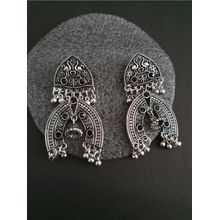 Infuzze Oxidised Silver-Toned & Black Textured Classic Drop Earrings