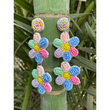 Digital Dress Room Colourful Beaded Flower Design Dangler Earrings