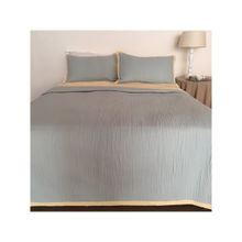 Belleven Lines Wavy Cotton Reversible Quilt Set (Ice Blue/Buttercup Yellow)