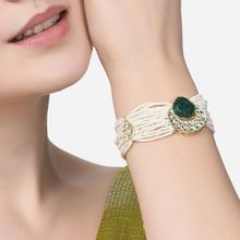 Zaveri Pearls Green Stone Multistrand Pearls Ethnic Kundan Bracelet-ZPFK14609