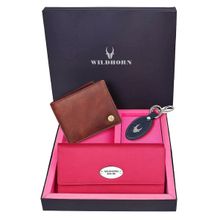WILDHORN Premium Leather Ladies Wallet, Mens Wallet and Keychain Gift -1K_RO_2052C_K (Set of 3)