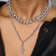 Pipa Bella by Nykaa Fashion Silver Plated Layered Serpent Link Chain Necklace