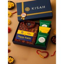 KISAH Men Multicolor Abstract Printed Kurta with Rakhi Combos Gift Set