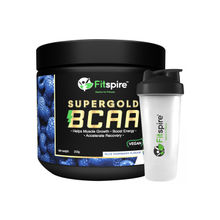 Fitspire Super Gold BCAA- 250 gm - Support Muscle Recovery - Blue Raspberry- 18 Servings with Shaker