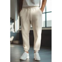 Nobero White Regular Fit Mid Rise Joggers