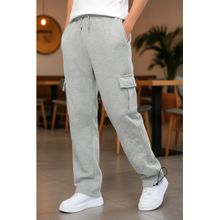 Nobero Grey Loose Mid Rise Oversized Cargo Utility Joggers
