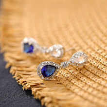 Fabula Silver Plated Deep Blue Teardrop Cubic Zirconia Delicate Office-Wear Fashion Drop Earrings