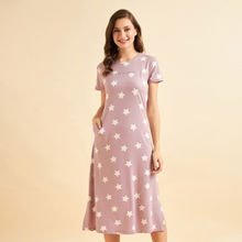 Sweet Dreams Women Cotton Blend Printed Calf Length Night Dress - Pink
