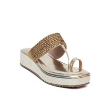 Dapper Feet Embellished/sequined Strap Kolhapuri Gold