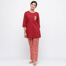 Jaipur Kurti Women Maroon & Beige Ethnic Motif Straight Cotton Lounge Wear (Set of 2)