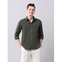 U.S. Polo Assn. Denim Co. Solid Green Full Sleeves Collar Neck Shirt