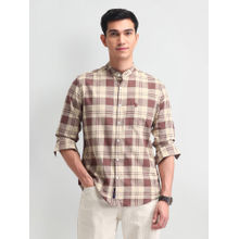 U.S. Polo Assn. Denim Co. Checks Brown Full Sleeves Mandarin Neck Shirt