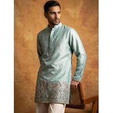 Jompers Blue Silk Blend Embroidered Mens Kurta