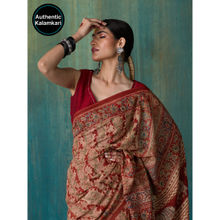 Likha Rust Cotton Kalamkari handblock printed Saree with Unstitched Blouse LIKSAR132 (Free Size)