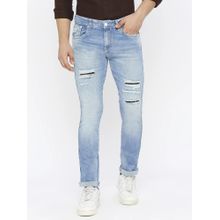Spykar Men Light Blue Cotton Slim Fit Highly Distressed Low Rise Jeans-(Skinny)